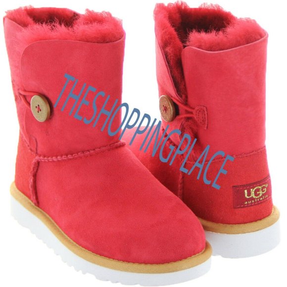 New UGG Mini Bailey Button Girls Youth Toddler Red Boots Sheepskin 1 US 13 31